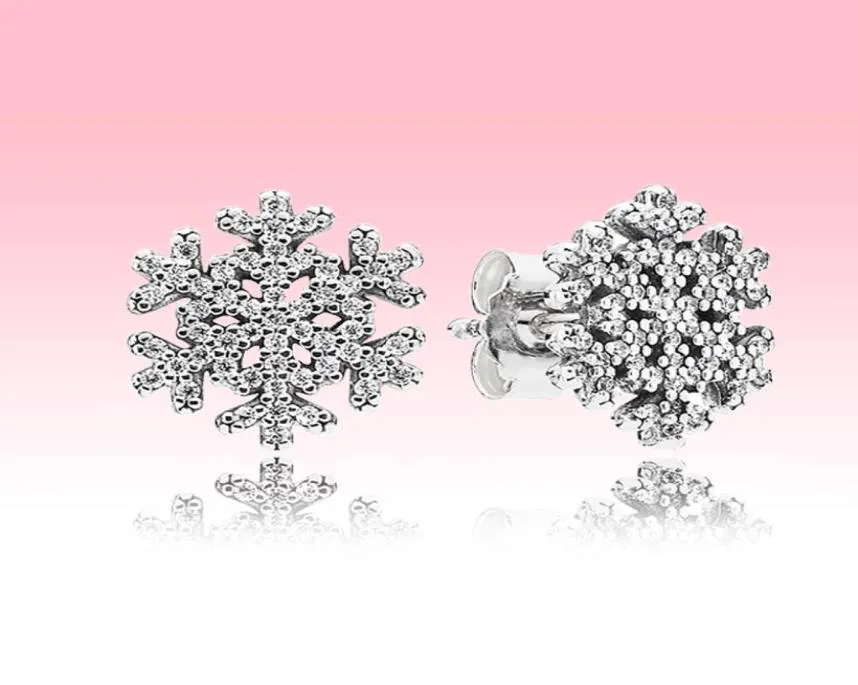 Real 925 Sterling Silver Stud Brincho Beautiful L Women Girls Jewelry With Caixa Original Para Pincos de Casamento de Snowflake