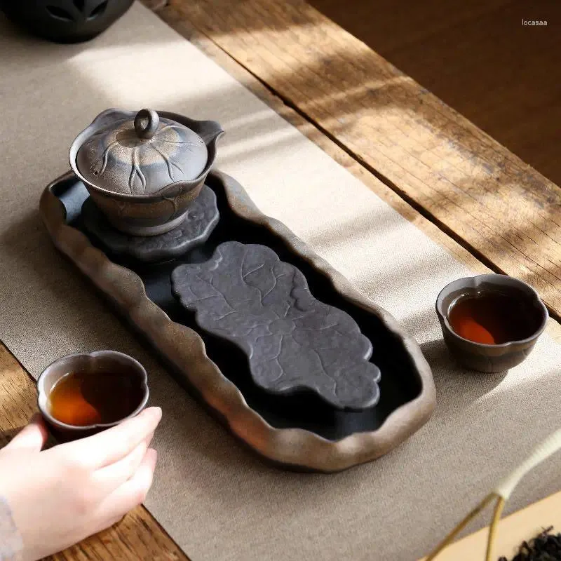 Tacki herbaty retro taca na dekorację gruboziarnistą ceramikę ceramiki lotosowy staw chiński zestaw kawy stolik herbaciany desek gastronomiczny
