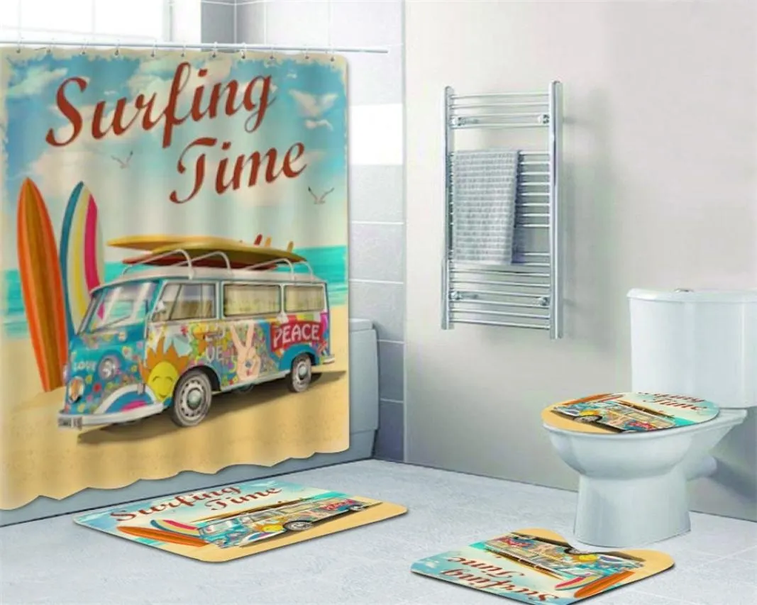 Old Retro Car Camper Van Dochoin Cande per il bagno classico surf tende da bagno per vacanze estive e set di tappeti tappeti per tappeti da bagno 20111061376