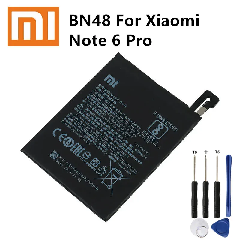 Batterier Xiaomi Phone Battery BN48 4000mAh Hög kapacitet Högkvalitativ ersättningsbatteri för Xiaomi Redmi Note 6 Pro +Tools