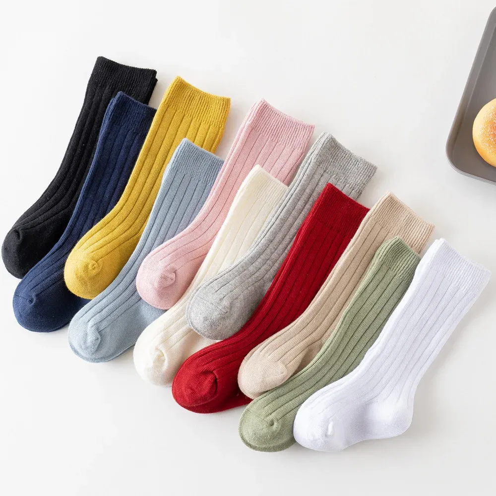 Tights baby strumpor nyfödda barn spädbarn flickor pojkar knä hög sock toddler flicka solid bomull rand vanlig lång socka i 03 år barn