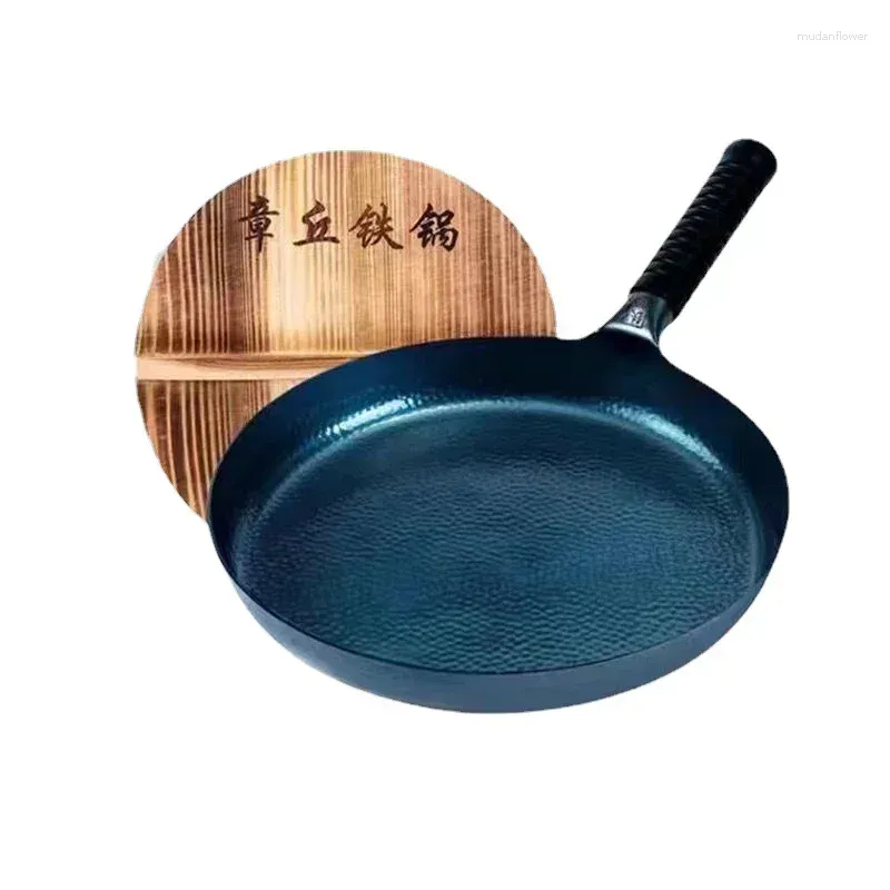Pans 26/28/30 cm de frisage de fer induction compatible chinois traditionnel martelé bleu wok cuisine ustensiles de cuisine