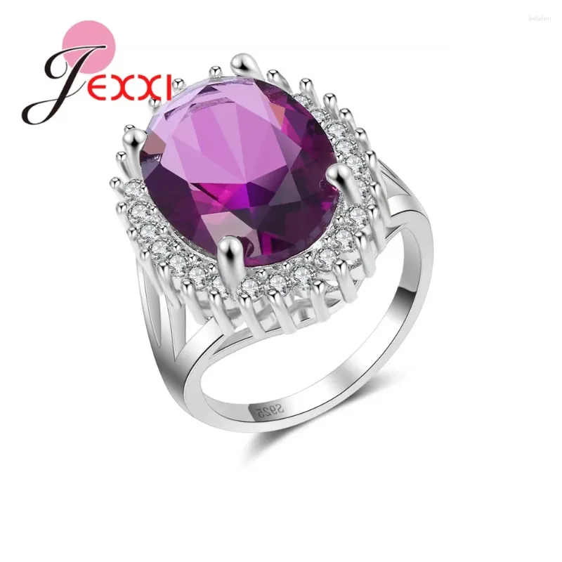 Clusterringen Groothandelsprijs 925 Sterling zilveren vinger met Purple Cubic Zirkon Oostenrijkse kristallen bruiloft # verlovingsring