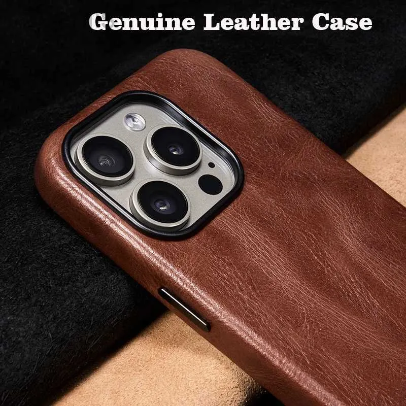 iPhone 15 Pro Max Vintage Real Skin Luxury Phone Back Cover for iPhone 15 Pro Business Men D240424의 휴대폰 케이스 진정한 가죽 케이스