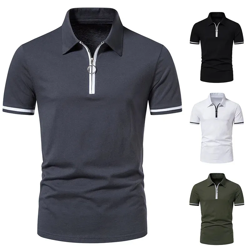 Summer Mens Baseball Shirt Fashion Casual Zipper Kort ärm T-shirt Golf Polo 240418