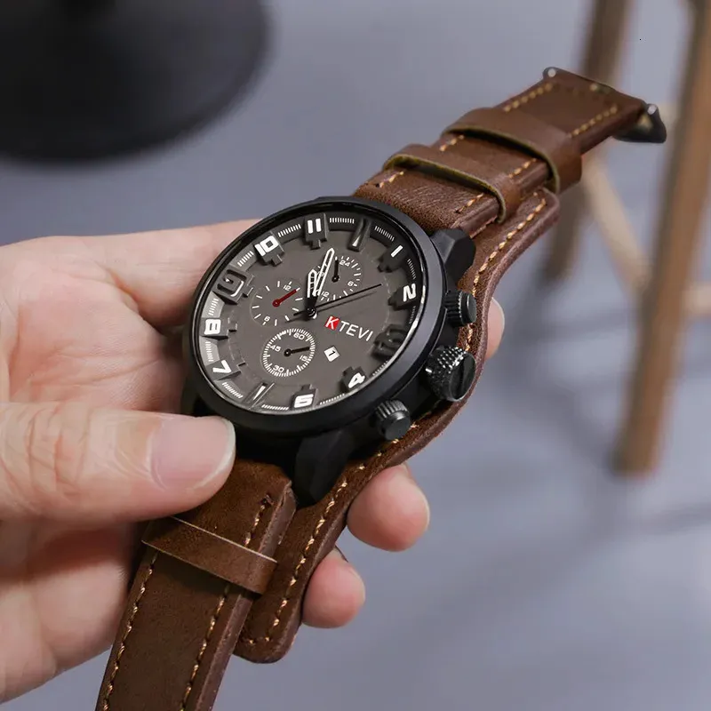 Yikaze Retro Mens Watches Classic Luxury Business Quartz Watch Fashion Big Dial Leather Strap Date Derily Wristwatch for Men 240408