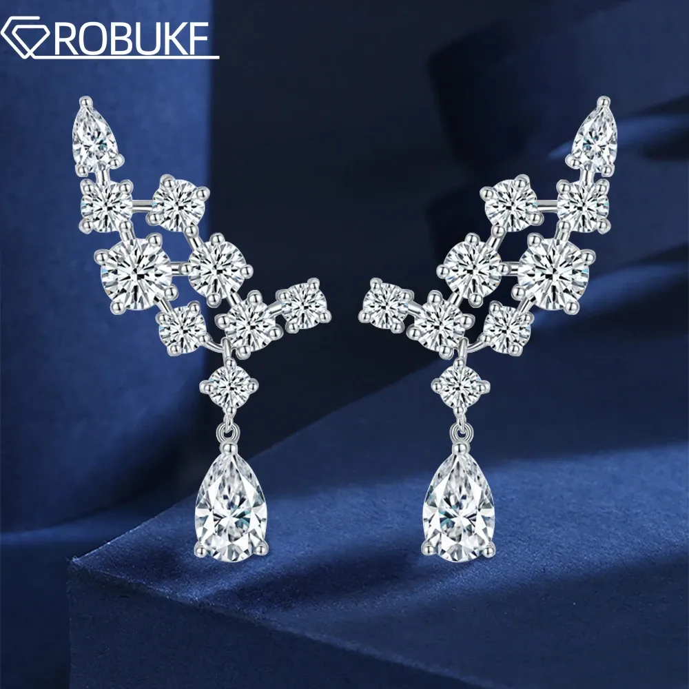 Boucles d'oreilles 6.1cttw Luxury Full Moissanite Drop Boucles d'oreilles pour les femmes 925 STERLING D COULEUR SPILLING CUT CUT DIAMOND MARIAGE JEWELY GRA