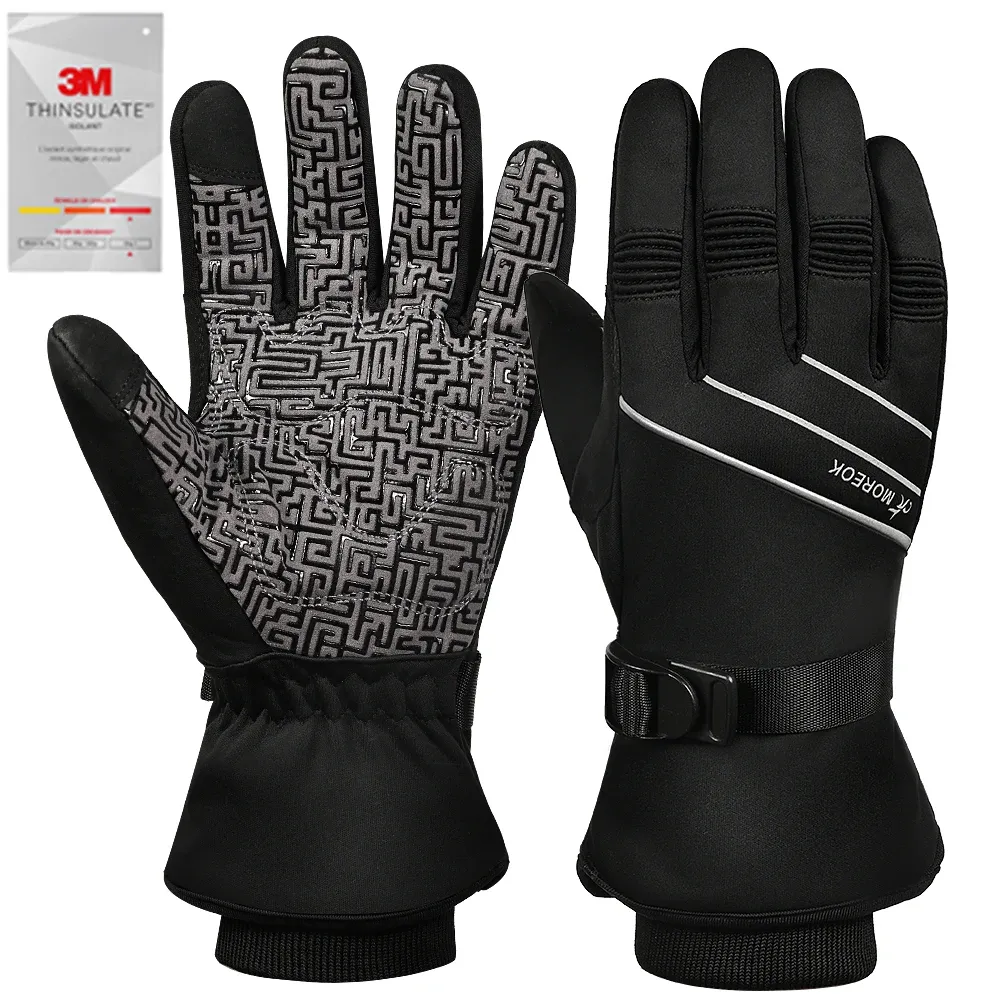 Handskar MoreroK Ski handskar 3m Thinsulate Thermal Gloves Pekskärm Vintercykelcykelhandskar Antislips Vindtäta varma motorcykelhandskar