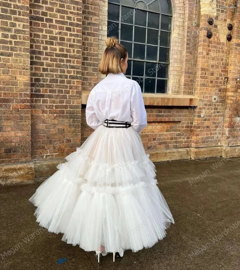 Elegant Ivory Gothic Maxi Tiered Tulle Skirt With Tulle Pleating 