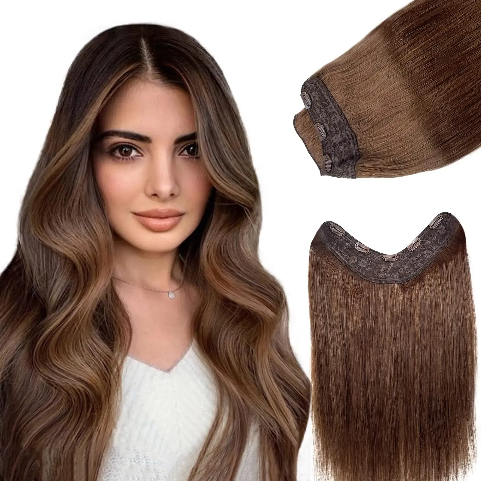 Przedłużenia prosta fryzura 5 klipsów w przedłużanie włosów 1226 cali jeden kawałek 100% ludzkie przedłużenia włosów Kolor #4 Średni brąz dla kobiet