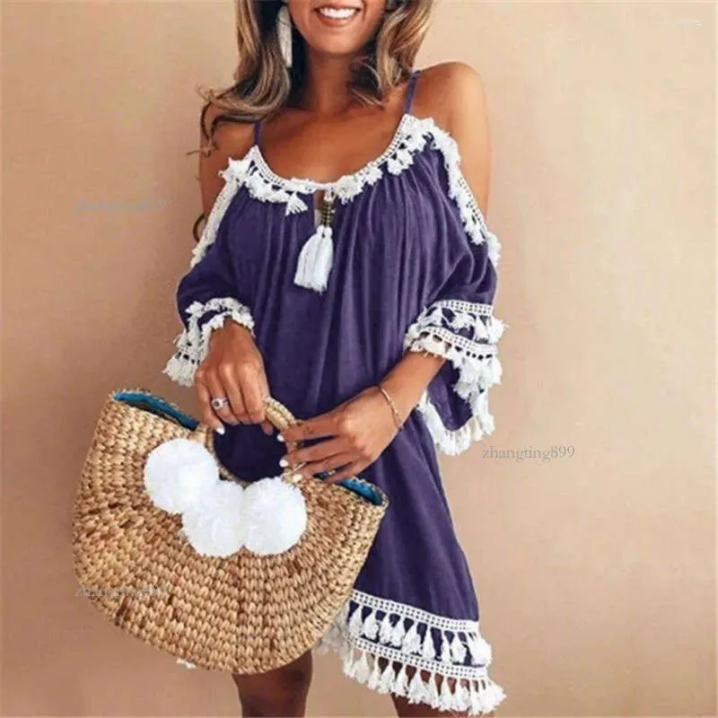 baggy short dress Women's Summer Cute Linen Baggy Mini Dress - Loose Crewneck Sleeveless  Bohemian Swing Beach Sundresses with Pockets
