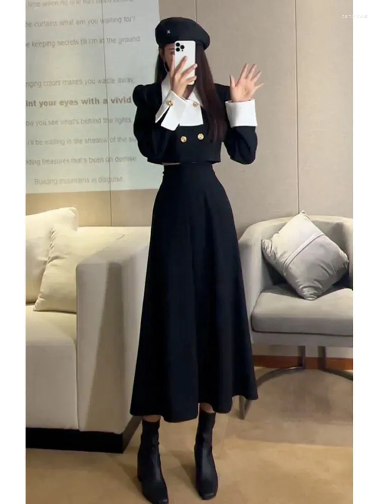 French Style Womens Two Piece Black Midi Dress Work Set Jacket And Skirt Perfect For Office Wear In Spring And Autumn 2024 From Cartonbest 62.41 DHgate.Com