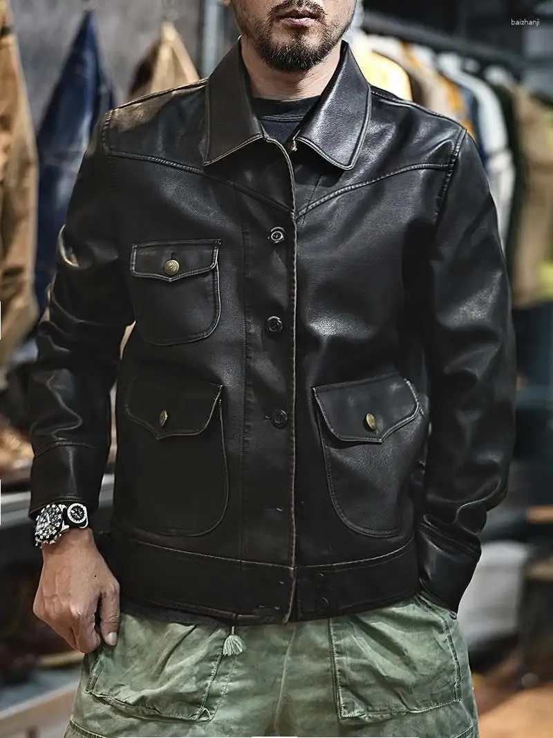 American Retro Mens Leather Jacket Loose Fit From Wangclothes1