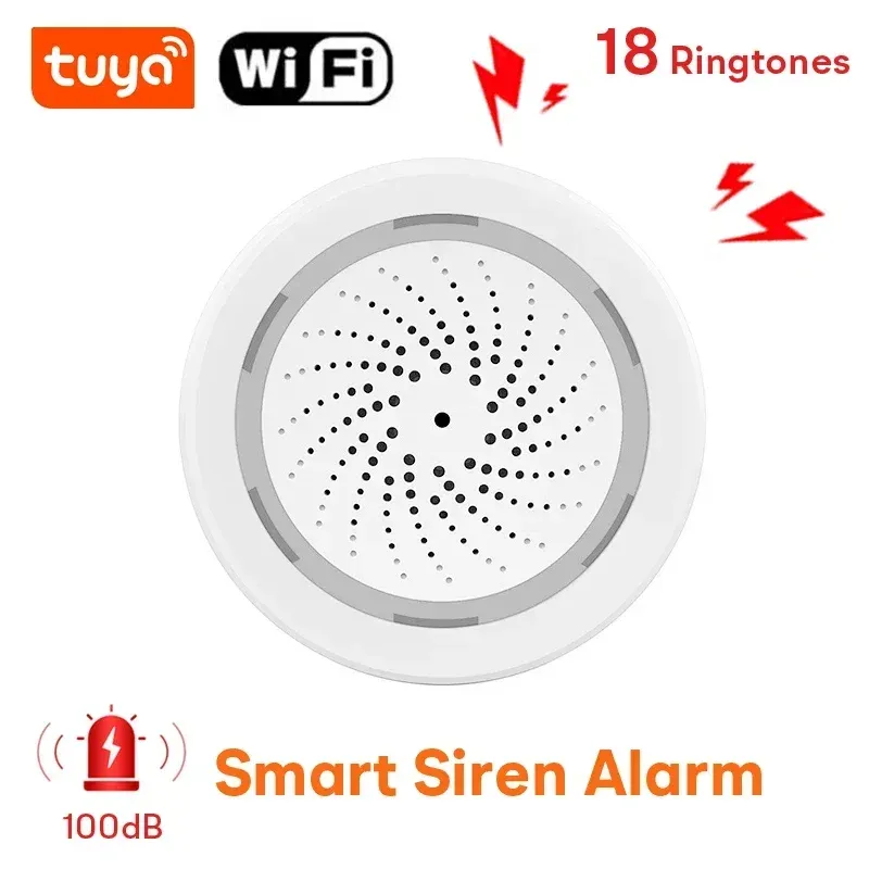 Accessories Tuya Smart WiFi Siren Alarm 100dB Loud Speaker Builtin 18 Optional Ringtones Strobe Light Alert Home Automation Security System