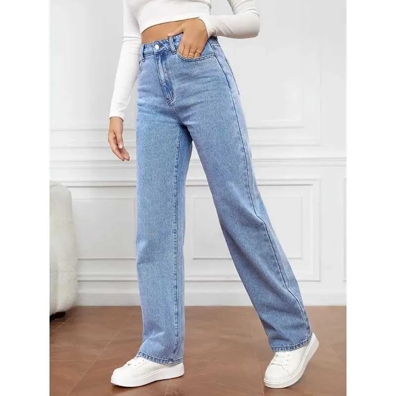 Jeans femminile 2024 Primavera estate New Womens Abbigliamento allungato in denim in denim jeans dritti pantaloni pantaloni solidi colori sbiancati 240423