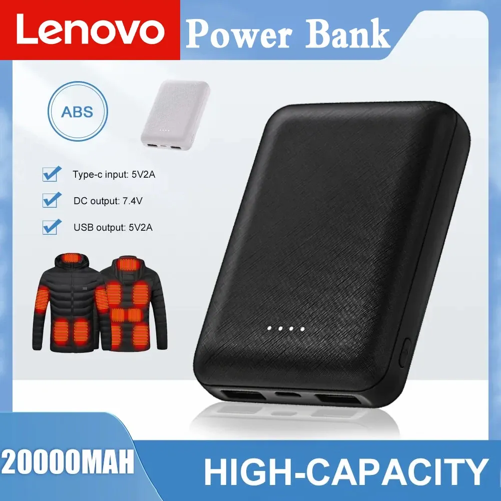 Bank Lenovo 20000MAH Power Bank Portable USB充電器高速充電ベストジャケットスカーフソックスグローブのための外部バッテリーパック