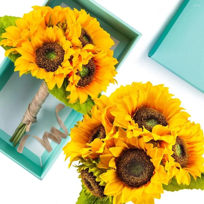 Fleurs décoratives tournesols artificiels avec des tiges de tournesol de soie réaliste pour la fête de bouquet de fête de mariage