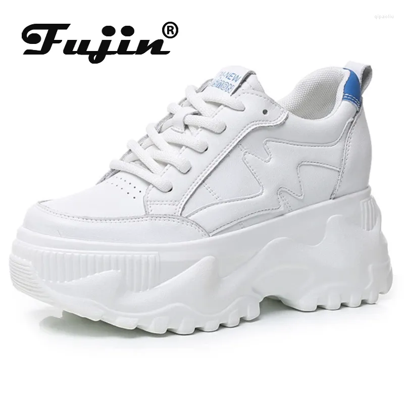 Scarpe casual fujin 8cm comoda vera vera pelle femminile piattaforma a cuneo ladies sneaker sneaker autunno sola con sola primavera vulcanizzata