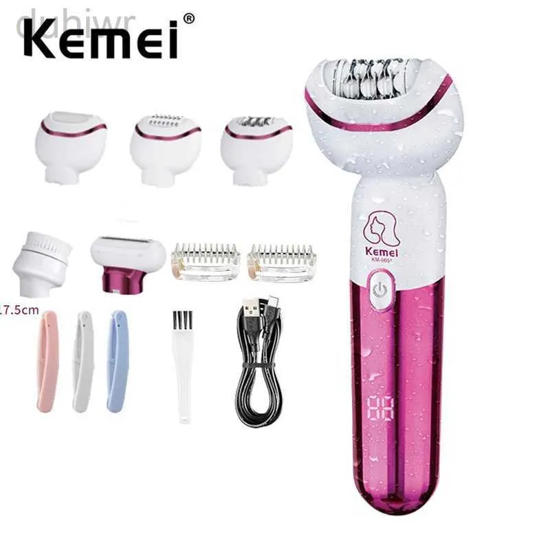 Epilator Kemei Epilator for Women 5-IN-1 Rechargeable Hair Removal Legs Arms Armpit Bikini Shaver Callus Remover Massage Facial Cleaning d240424