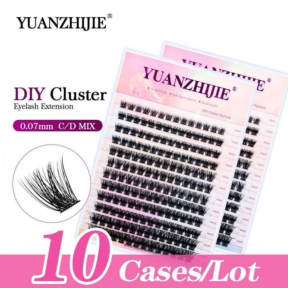 Eyelashes 10cases YUANZHIJIE DIY Segment Eyelashes Spires Trasparents Clear lash Band PBT Korean makeup Material lashes Bundles Supplies