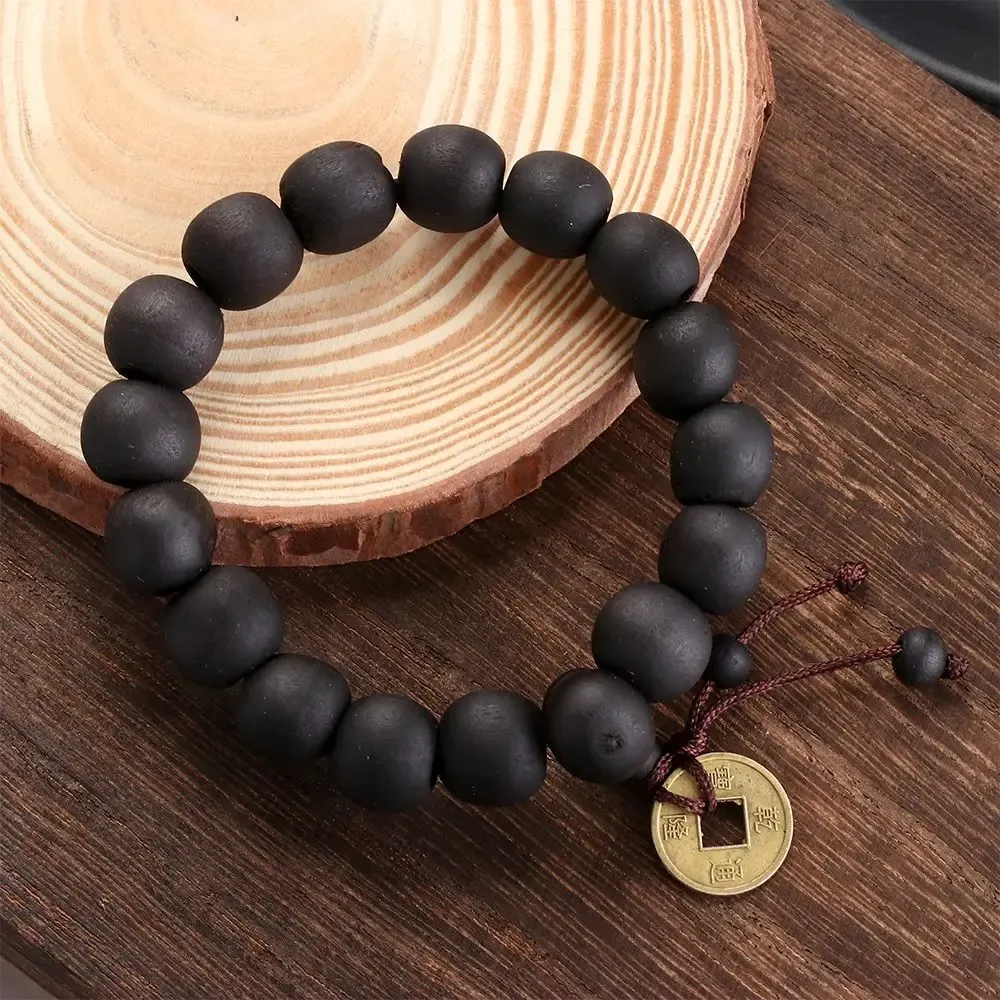 Strands New Religion Buddhist Women Men Prayer Beads Wood Bead Bangle Copper Coin Buddha Bracelet