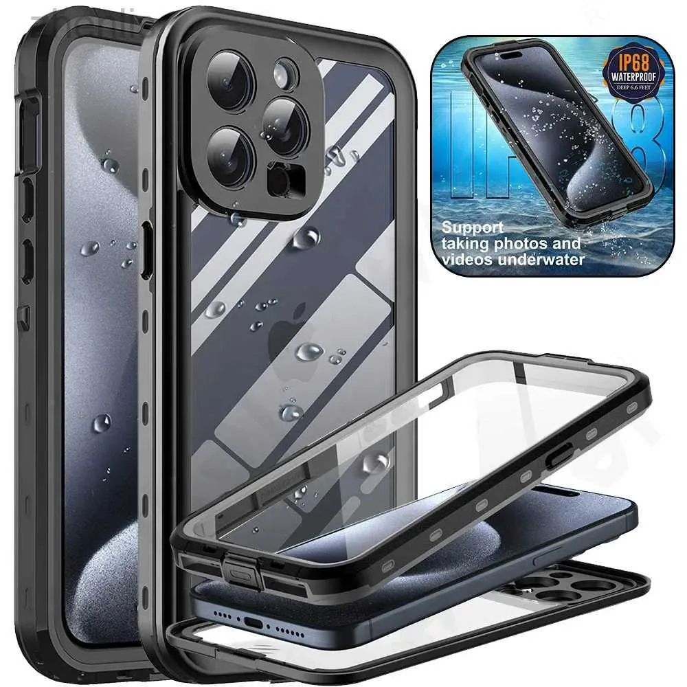 携帯電話のケースIP68シェルボックスウォータープルーフケースiPhone 15 15 14 13 12 11 Pro Max Xr XS Plus 8 7 2022 Metal Aluminum Swimming Phone Luxury Cover D240424