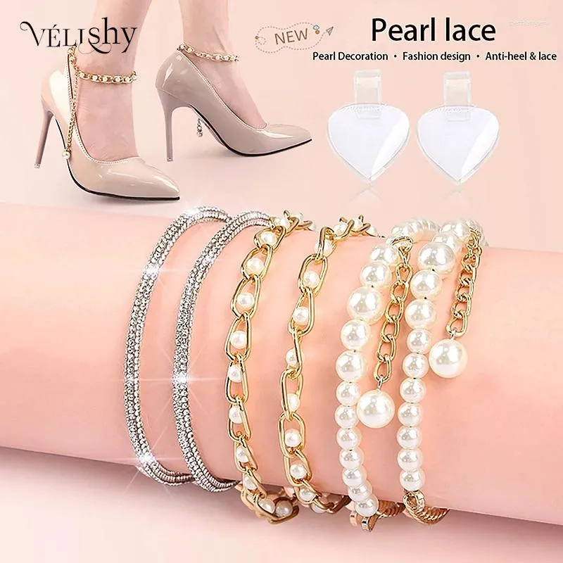 Shoe Parts 1PC Women Shoelaces For High Heels Pearl Band Belt Anklets Holding Loose Anti-skid Bundle Tie Straps Shoes Decor