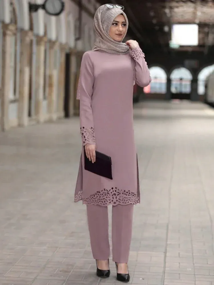 Kleding M4XL Tweede stuk sets tops en broek vrouwen kalkoen moslim abaya split jurken ramadan Marokkaanse kaftan islamitische kleding