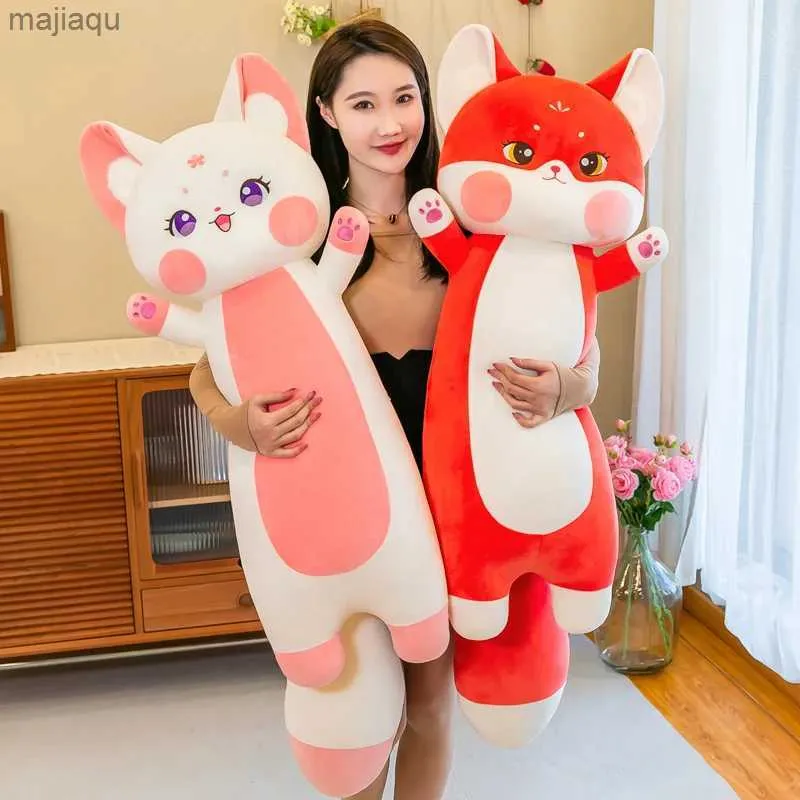 Plush Dolls Big Size Kawaii Cat Red Fox Plush Toy Soft Cute Animal Doll Stuffed Long Pillow Bed Cushion Decor for Baby Girls Birthday GiftsL2404