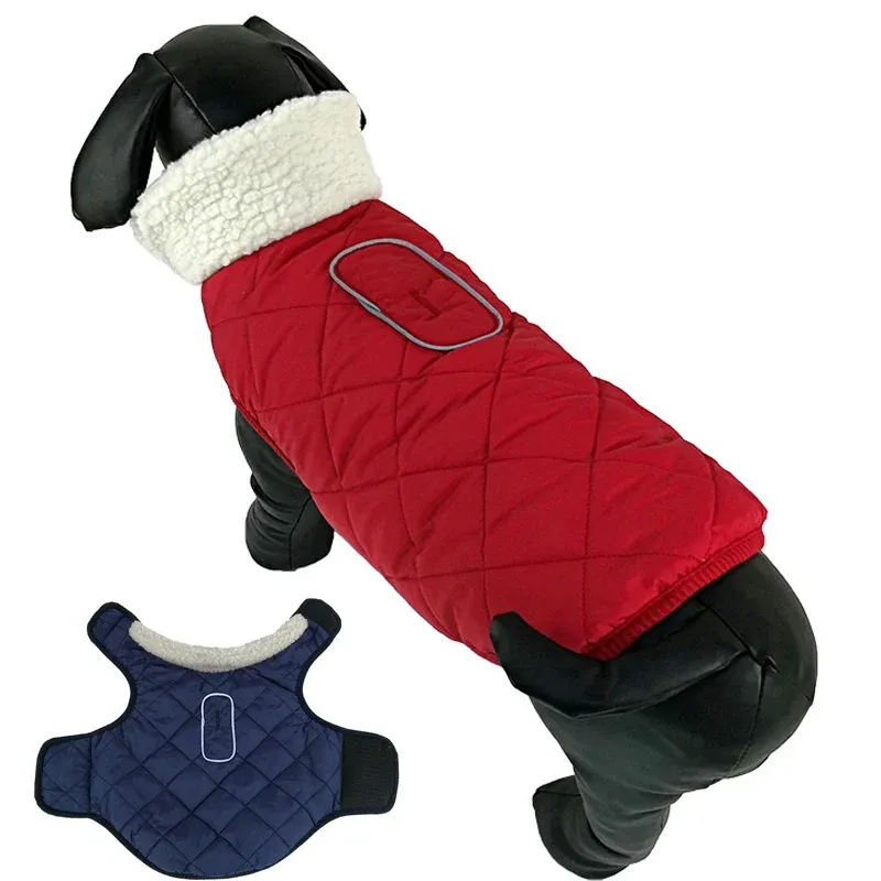 Jackor Pet Dog Vest Velvet Dog Garment för små medelstora hundar Winter Coat Jacket med fluzzy krage reflekterande overaller husdjurskläder