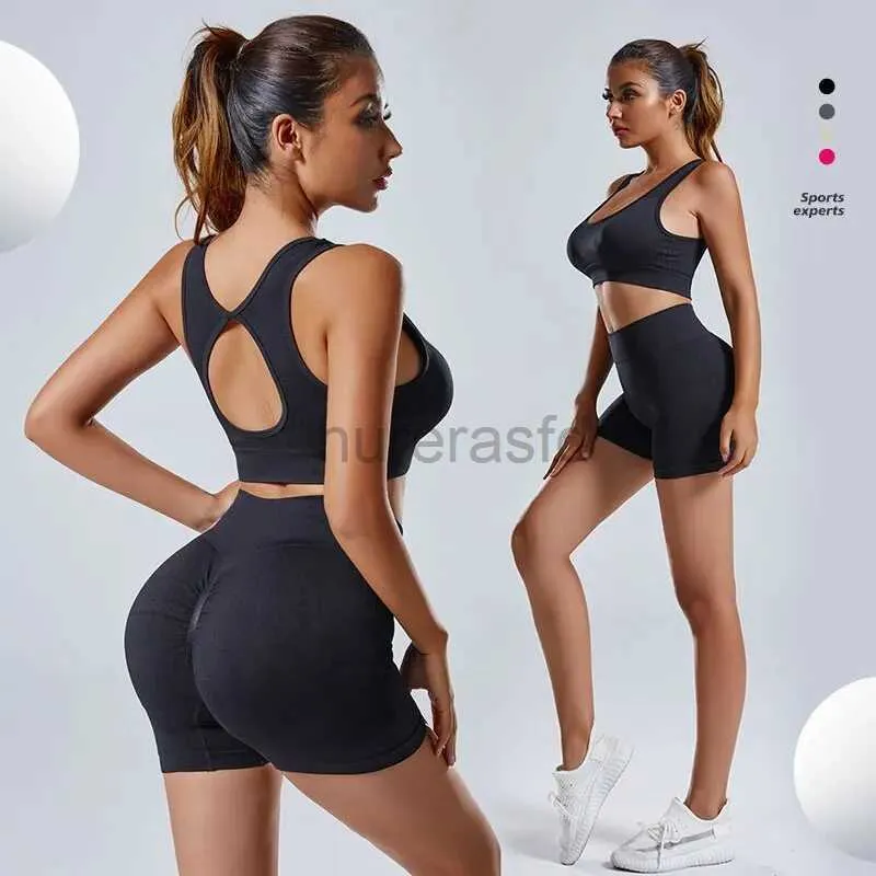 Ensembles actifs Czguke Entraînement Tenues pour femmes 2 pièces Acid lavage High Butt Soulting Shorts Crop Top Exercise 240424