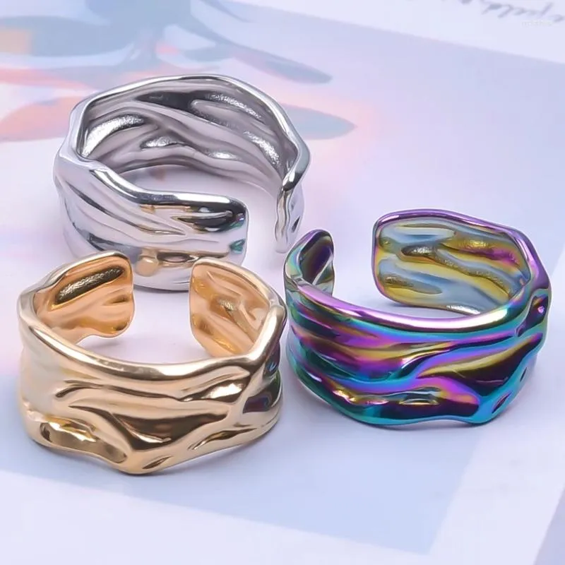Cluster Rings 5PCS Stainless Steel Shiny Liquid Wave Adjustable For Women Men Fasdhion Geometric Open Ring Jewelry Female Holiday Gifts