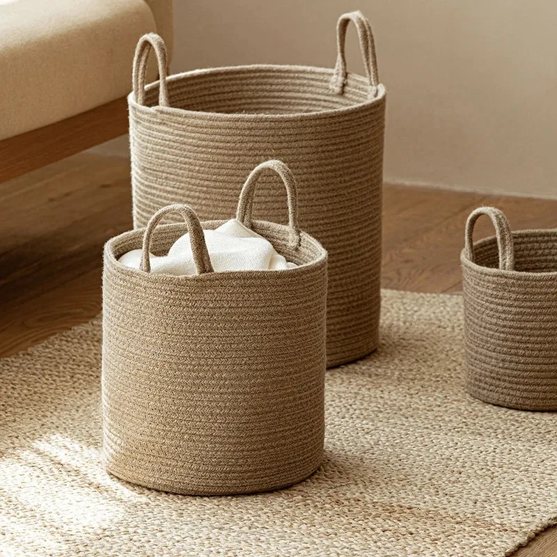 1PC Cotton Linen Corde tissée Dirty Clothes Panier de grande capacité Bénéresse de grande capacité Rangement de blanchisserie avec handle de fleur Pot Pot Home 240424