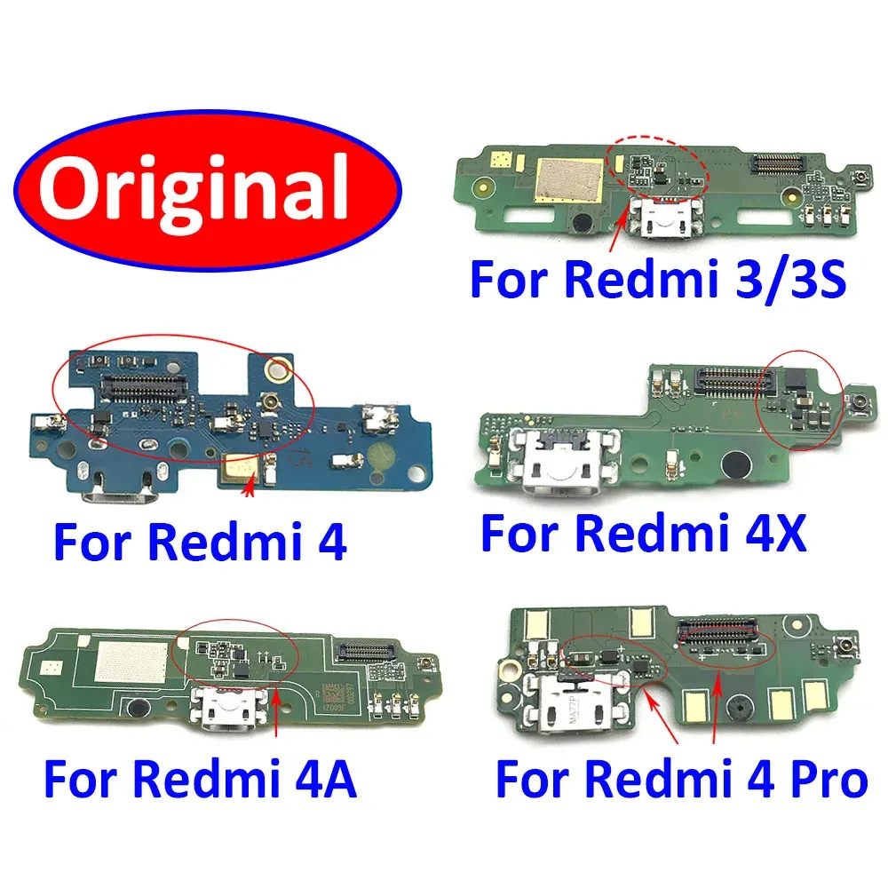 Cabos Original para Xiaomi Redmi 3 3s 4x 4 Pro 5 5a 6 6a Carregamento Porta de Docagem USB Conector Plug PCB Placa de microfone Cabo de fita flexível