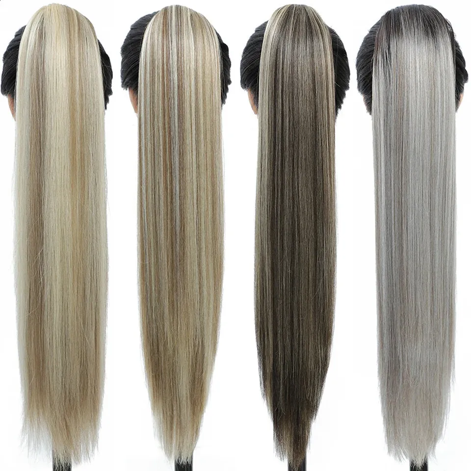 Synthetic Straight Long Natural Hair tail Wrap Around Clip in Piece Curly Tail For Woman Fake Hairpiece 240410