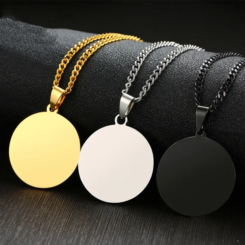 Colliers en gros 5pcs Round Tag Tag Pendants Blank Pendants for Graving Men Women Collier Bijoux