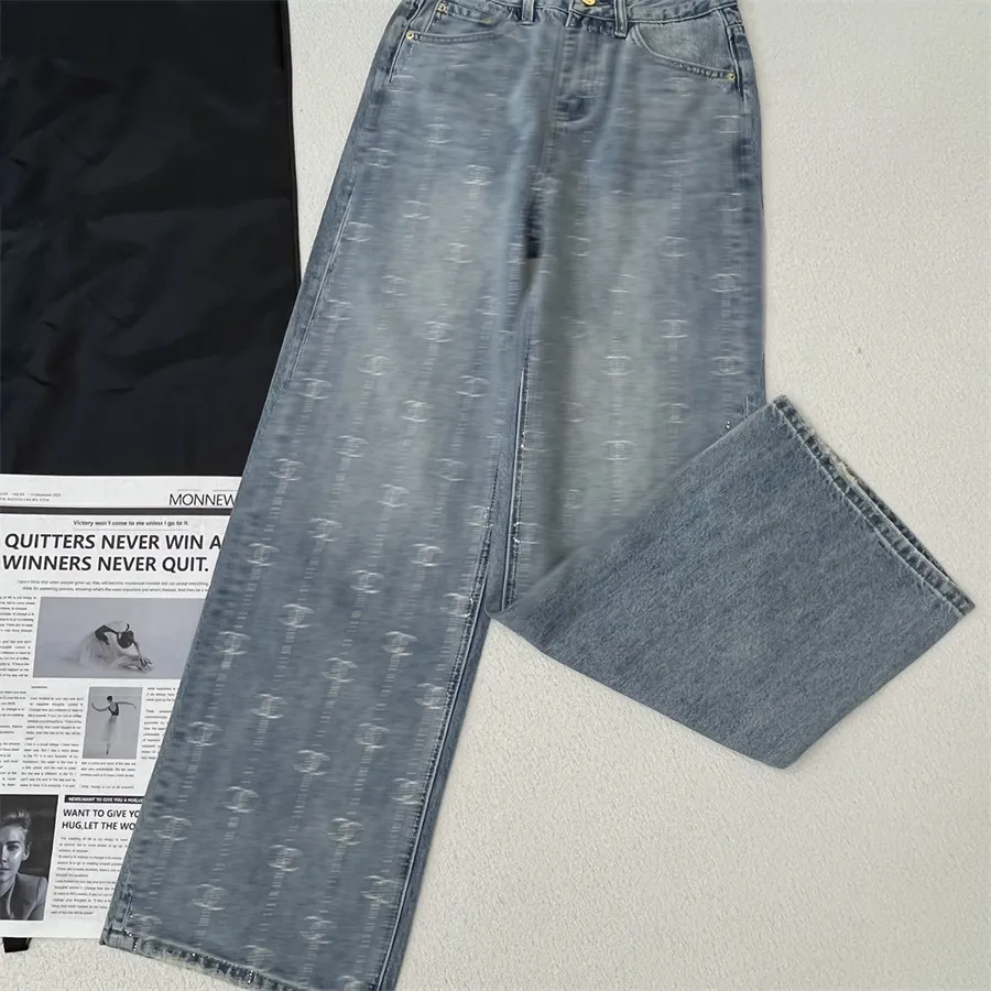Damesjeans Designer Pants Classic en minimalistische Europese en Amerikaanse volledige brief Hot Diamond High Tailed Casual Daily S M L