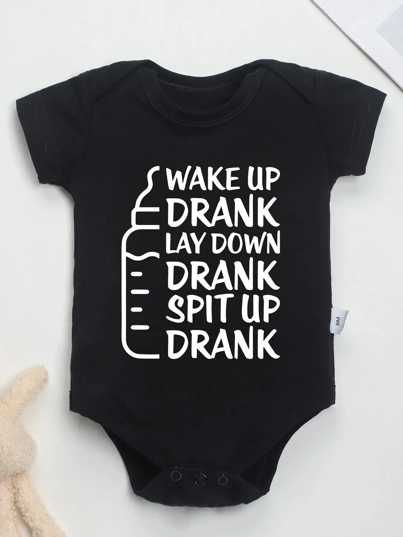 Endelar baby flasktryck onesies roligt casual hem bomull svart nyfödd tjej pojke kläder kort ärm rund nack sommar spädbarn kläder