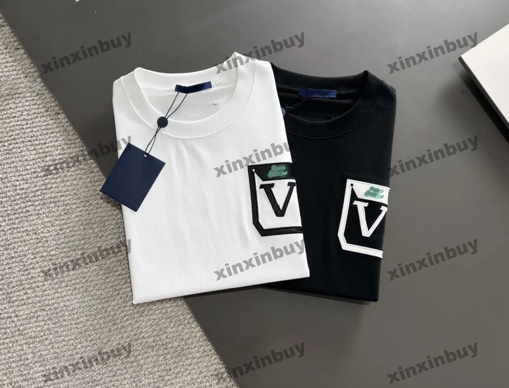 Xinxinbuy Men designer tee t shirt 2024 Italien läder lapp broderi ficka 1854 bomull kort ärm bomull kvinnor vit svart s-3xl