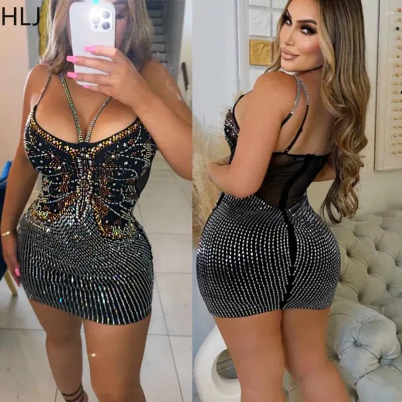 Casual Dresses HLJ Rhinestones Embellished Sparkly Women Sexy Birthday Dress Halter Backless Bodycon Mini Black Night Club Party Wear