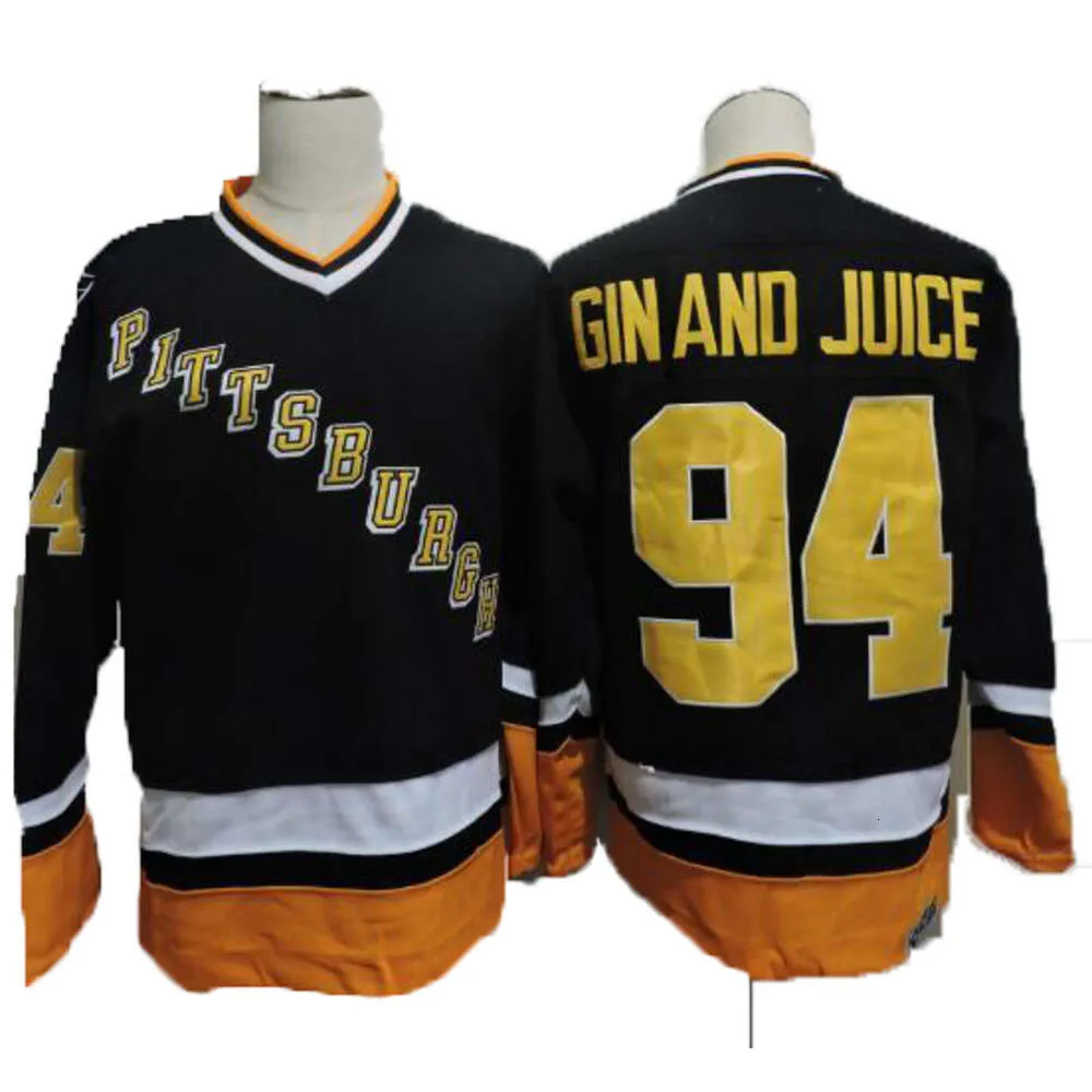 Kob Vintage Pittsburgh 94 Gin und Safthockey-Trikots Herren Snoop Dogg Musikvideo Gin und Saft Schwarzgenähte Trikot S-XXXLL