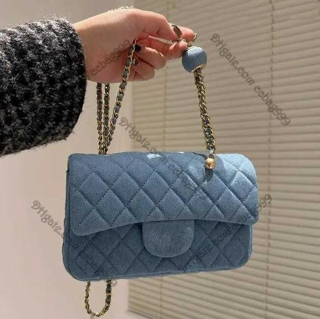 Denim Blue Quilted Flap Bag - Designer Inspired, Gold  display picture 1