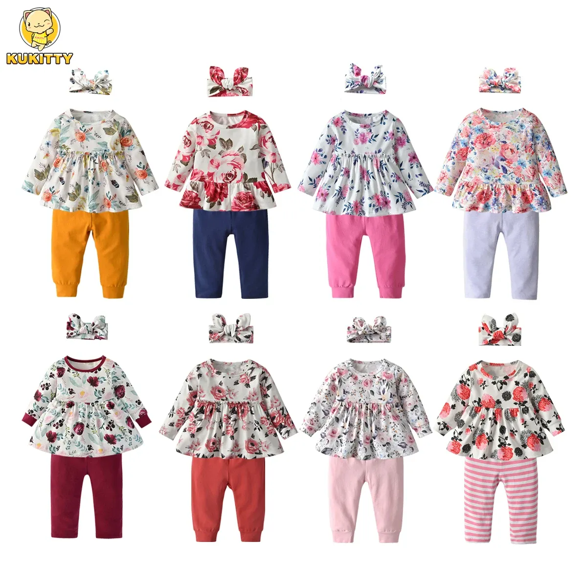 Sets baby peuter babymeisjes kleren set schattige casual bloemen tops en broek hoofdband voorjaar herfst pasgeboren kleding outfits