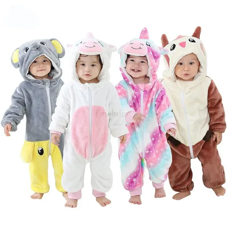 Ustawiają zimowe ubrania dla niemowląt Pamas Pamas One Piece Hooded Jumpsuits for Girls Baby Boys Pijamas Unicorn Girl