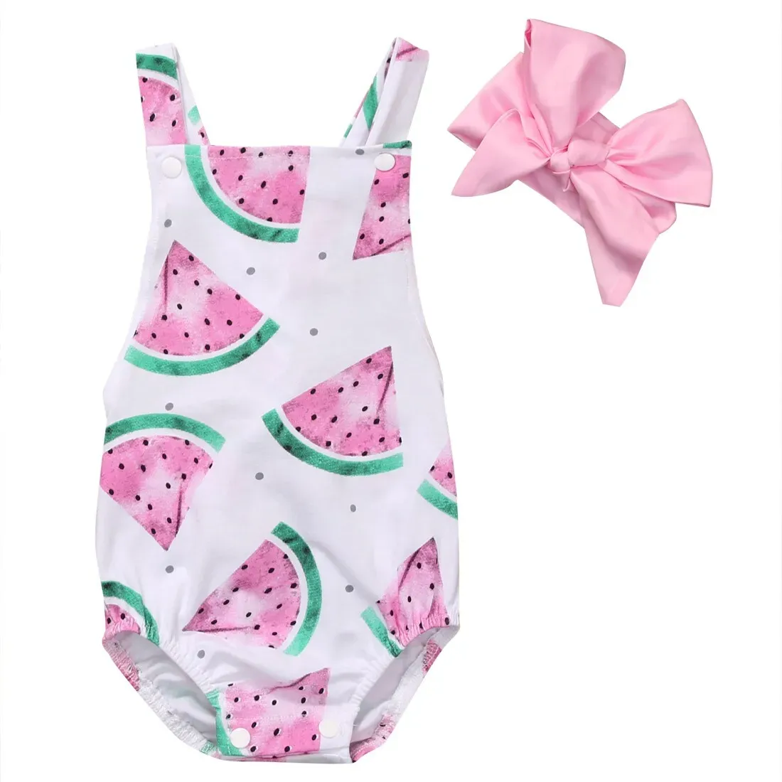 One-Pieces Citgeett Summer Newborn Baby Girl Bodysuit Clothes Sleeveless Watermelon Backless Jumpsuit +Headband 2PCS Outfits Sunsuit