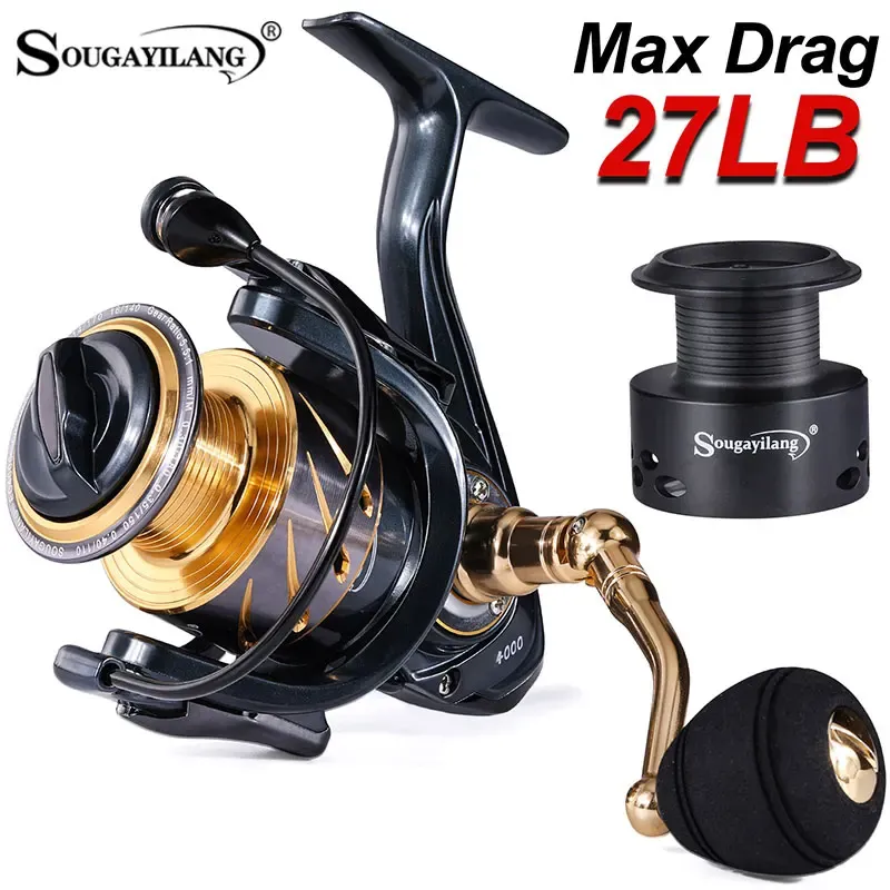 Accessories Sougayilang Fishing Reel 5BB 5.1/5.6:1 Gear Ratio Spinnning Reel Max Drag 27Lb with Free Spool for Saltwater Fishing Tackle