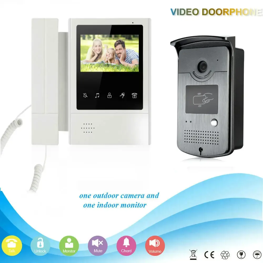 Deurbels smartyiba home beveiliging intercom 4.3'inch monitor bedrade videodeur telefoon deurbel rfid intercom systeem 1 monitor 1 camerakit