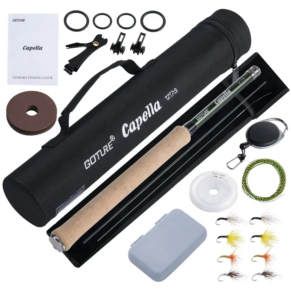 Accessoires Goture 12ft Klassische Tenkara Fliegenfischereistange Kombination Superlicht tragbare IM8 -Kohlefaserforellenstange mit Fliegen Linienködern Set Set