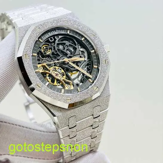 AP Tactische polshorloge Male Royal Oak Series 15407BC Platinum Frost Gold Hollow Out Leisure Business Sports Double Pendulum Mechanical Watch