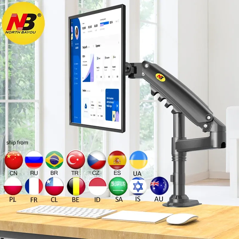 Tripés NB New H80 1727 "MONITOR ARM GAS Spring Motion Full Motion LCD TV Montagem de 29 kg Suporte de grampo duplo 2pc USB3.0